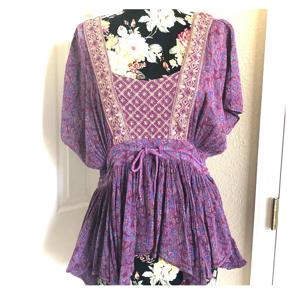 Free People Boho Square flare key hole blouse Sz S